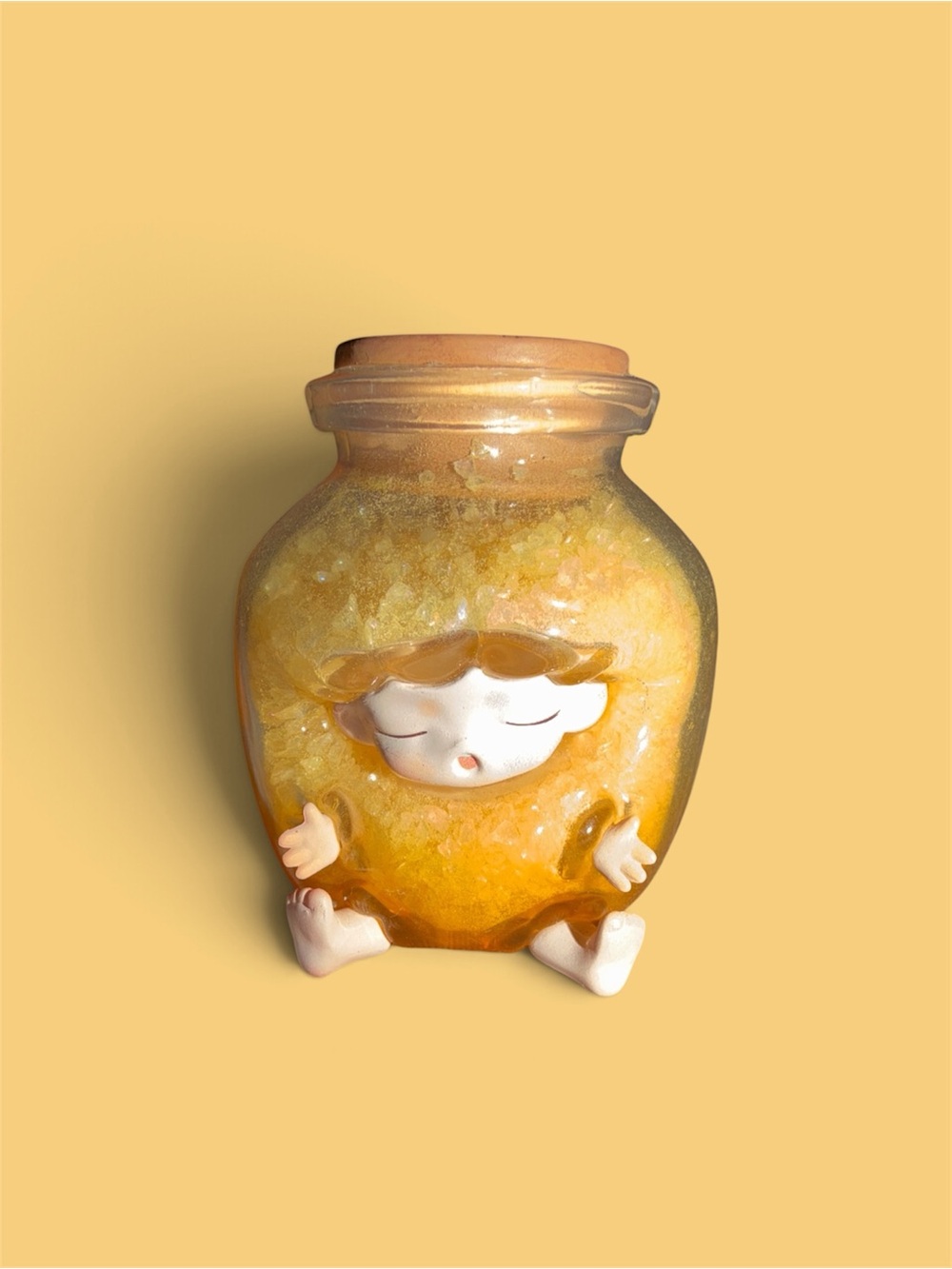 Handmade Yellow Honey Bath Salts Jar โ Decorative Child Figurine